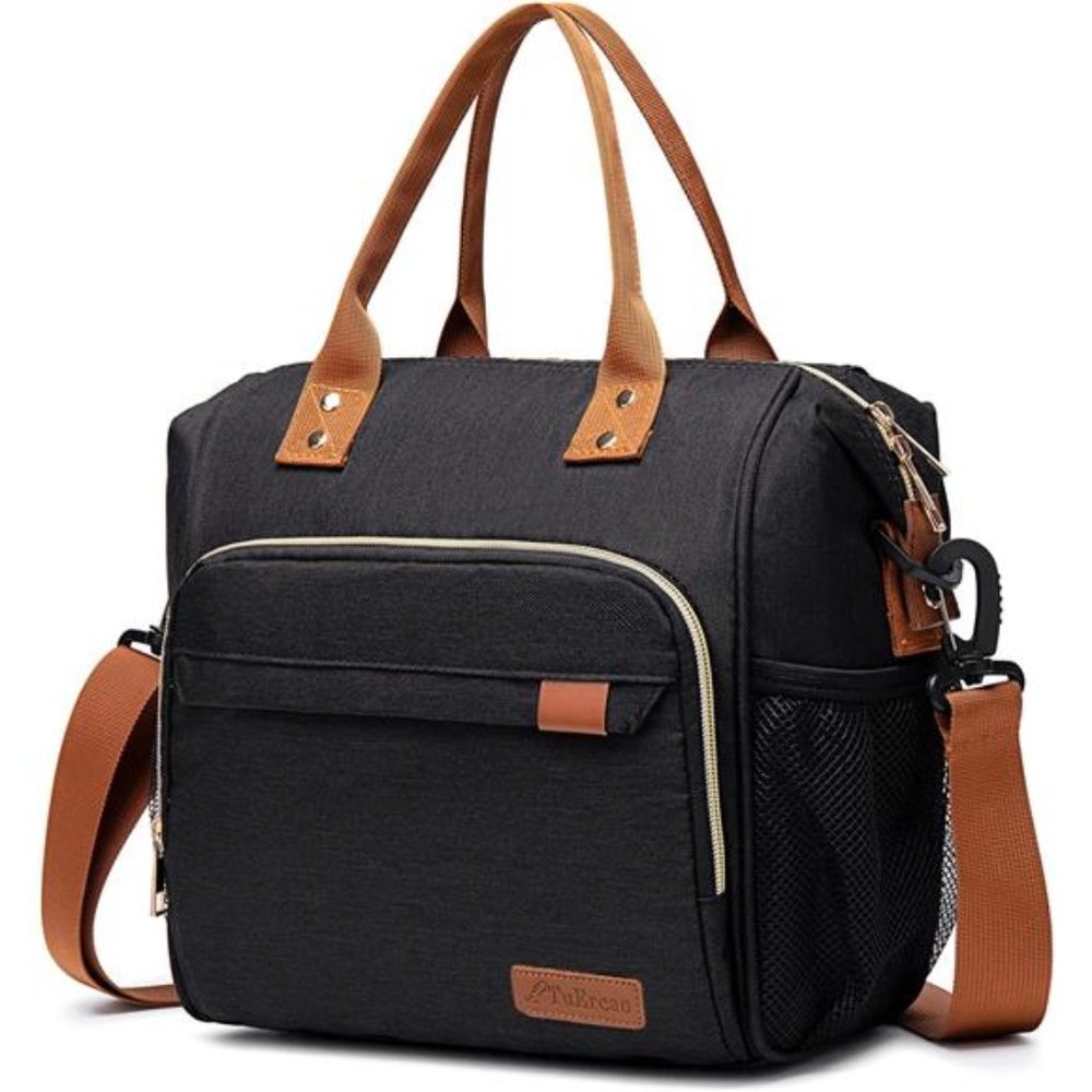 Insulated Lunch Bag - Large Portable Cooler Lunch Box for Women Men Adult, Black